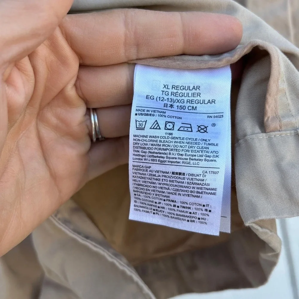 GAP Kids Trench Coat,‎ Tan, Tie Waist, Double Breasted, Size XL Regular